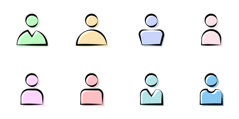 Conjunto de iconos de usuario. Concepto de perfil y avatar, estilo de colores