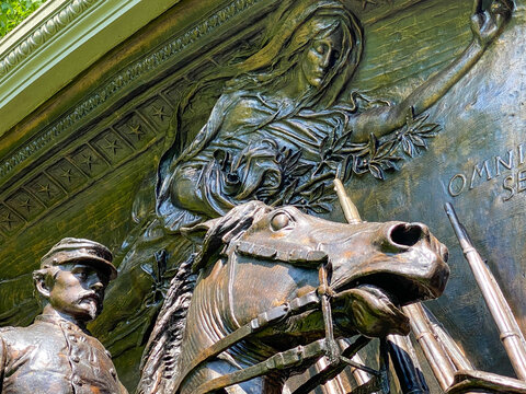 Shaw Memorial In Saint Gaudens National Historical Park In Cornish, New Hampshire. Shaw Memorial, Monument To Civil War Service Of Massachusetts 54th Regiment Of African American Volunteers In Boston.