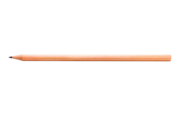 Close up brown wood long pencil isolated pack shot die cut on transparent background
