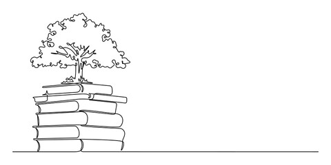 tree of knowledge vector illustration. One line drawing style hand drawn.