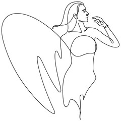 woman surfer and surfboard pose action summer sport concept line art illustratiion