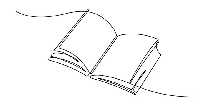 Continuous line drawing of book opening vector illustration