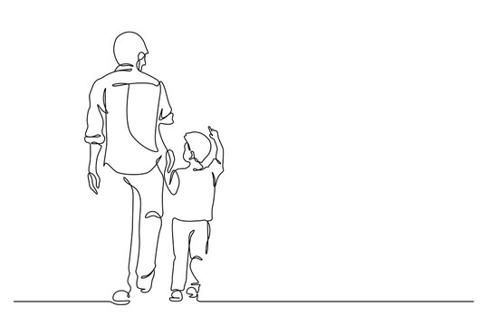 Father carrying son on shoulders with arm raised pose action line art