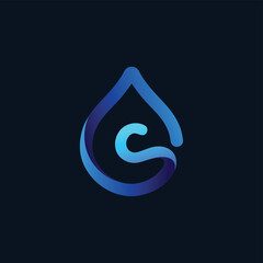 letter c logo with water drop line concept