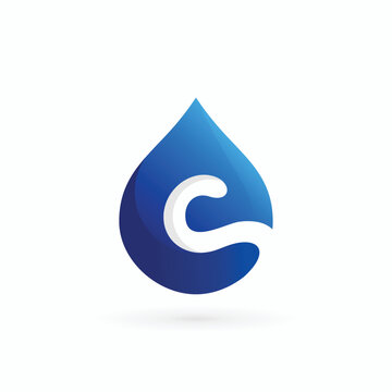 water letter c logo, c water drop logo icon