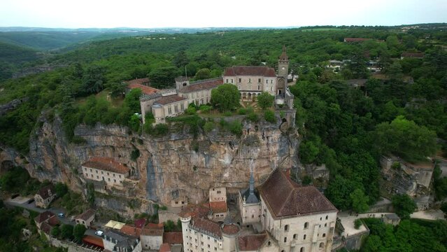 Aerial overview of the famous rocamadour village in France