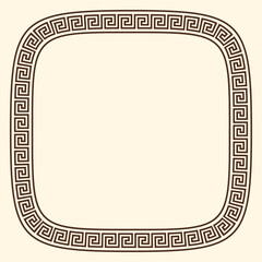 Greek key pattern, rounded square frame. Decorative ancient meander, greece border ornament with repeated geometric motif. Vector EPS10.