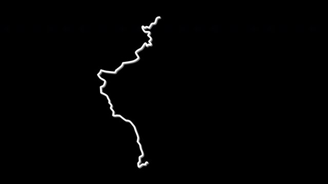 Kosovo map, country territory outline self drawing animation. Line art.
