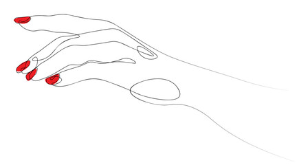Hand with red nails single line