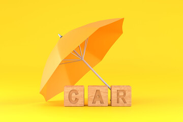 yellow umbrella protecting car for car insurance concept