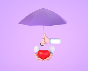 Health care connection concept. Protection health. Care medical.Doctor holding an purple umbrella, person protecting the heart.