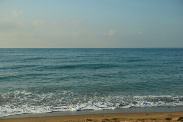 Beach sea space area. Nature landscape view of a beach and sea in sunny day.