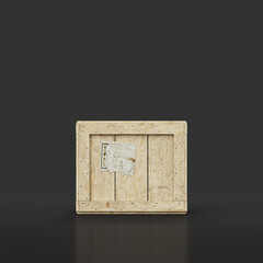 Isolated military wooden crate for ammunition and military arsenal, front view cargo box, 3d rendering