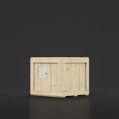 Isolated military wooden crate for ammunition and military arsenal, side view cargo box, 3d rendering
