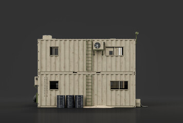 Shipping container shelter, military shelter, 3d renderings