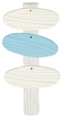 シンプルな木製の案内立て看板／3枚の楕円の板タイプ（白樺素材風）マリンカラー