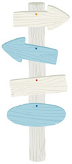 シンプルな木製の案内立て看板／矢印と板の混合タイプ（白樺素材風）マリンカラー