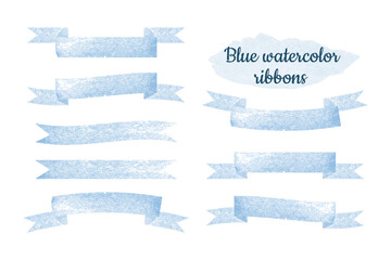 blue watercolor ribbon set on white background