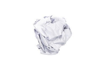 Crumpled white a4 paper was shot in studio light on white background. This means no idea or fail plan concept. Clipping path.