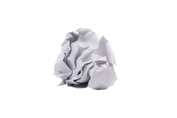 Crumpled white a4 paper was shot in studio light on white background. This means no idea or fail plan concept. Clipping path.