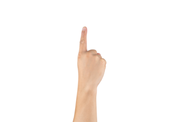Asian back back hand shows and counts 1 (one) sign on finger on isolated white background. Clipping path
