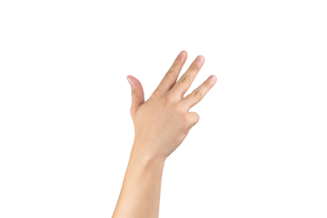 Asian back hand shows and counts 9 (nine) sign on finger on isolated white background. Clipping path
