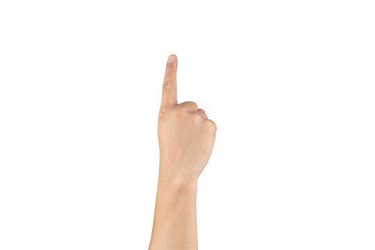 Asian back back hand shows and counts 1 (one) sign on finger on isolated white background. Clipping path