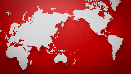 Red and White World Map with centered asia