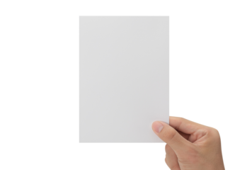 Hand holding blank paper, Greeting card mockup.