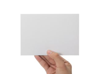 Hand holding blank paper, Greeting card mockup.