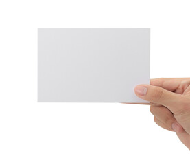 Fototapeta premium Hand holding blank paper, Greeting card mockup.