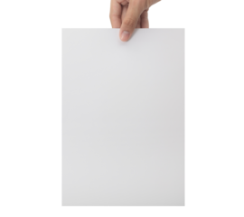 Hand holding blank A4 paper.