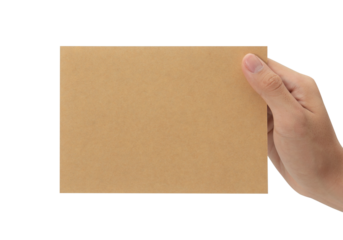 Hand holding blank cardboard paper, Greeting card mockup.