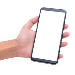 Hand holding smartphone with screen mockup.