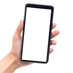 Hand holding smartphone with screen mockup.