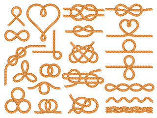 Nautical rope knots. Nautical knot ornaments, yacht style dividers and marine ropes frame boarder vector decoration set © WinWin