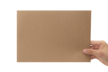 Hand holding blank cardboard paper, Greeting card mockup.