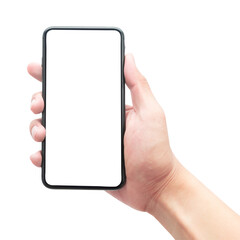Hand holding smartphone with screen mockup.
