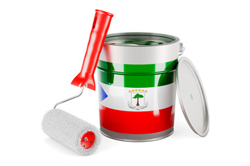 Equatoguinean Guinea flag on the paint can, 3D rendering