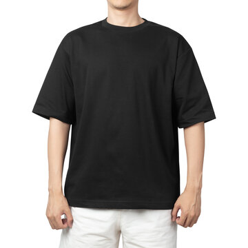 Man in black oversize t-shirt mockup, Design template.