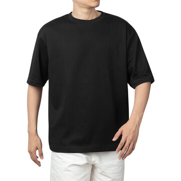 Man in black oversize t-shirt mockup, Design template.