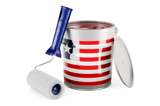 Liberian flag on the paint can, 3D rendering