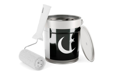 Pakistani flag on the paint can, 3D rendering