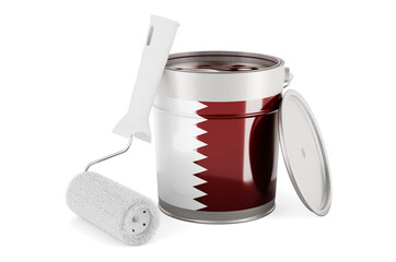 Qatari flag on the paint can, 3D rendering