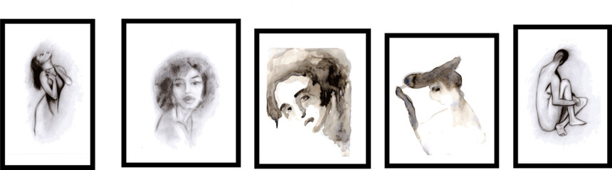 Vector illustration set of woman portraits