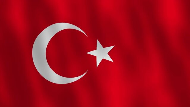 Turkey flag waving 3d render video animation. Seamless looping. 4K footage