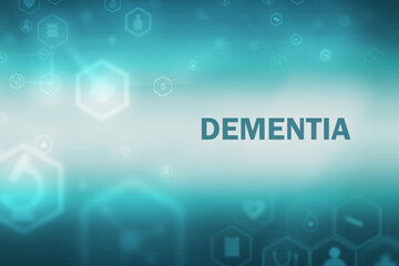 Scientific blue medical banner with infographics inscription dementia