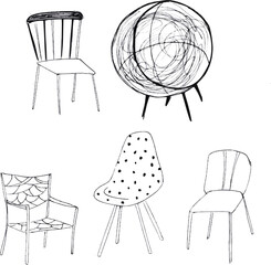 Vector illustration set of chairs drawing