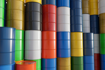 Oil barrels or chemical barrels are located at the base.