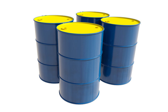 Oil barrels or chemical barrels are located at the base.